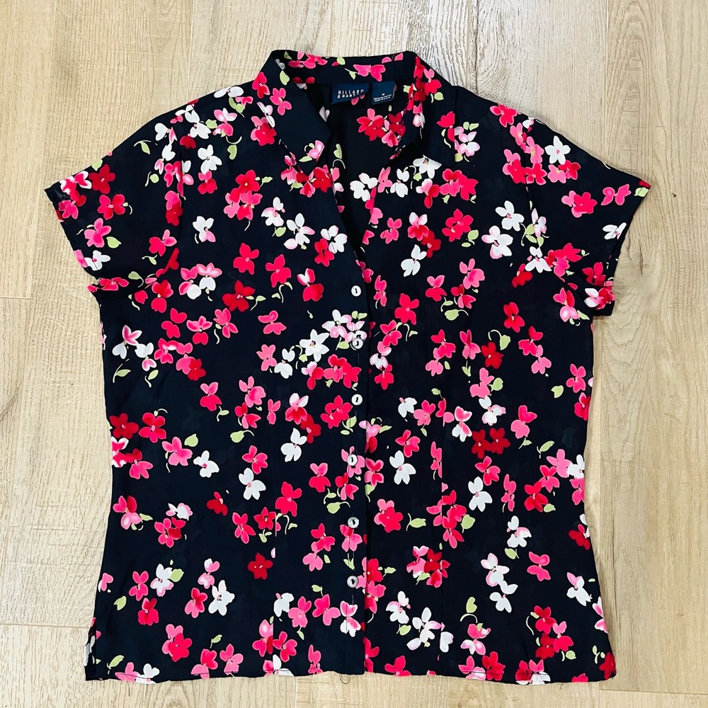 Hillard & Hanson Navy Floral Button-Down Shirt Vintage 90’s
